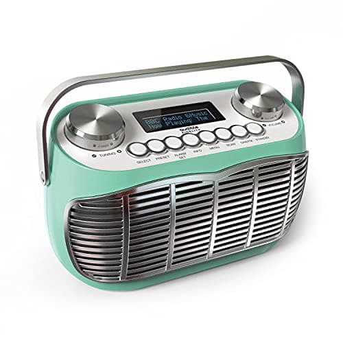 Image of Audible Fidelity Detroit Retro Radio Alarm Clock, Mains Powered or Battery, FM & DAB/DAB+ Radio, LCD Display (Green)