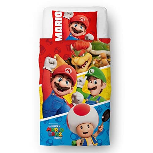 Image of Character World Nintendo Super Mario Movie Official Single Childs Duvet Cover Set | Jump Design Reversible 2 Sided Bedding Including Matching Pillow Case Brands Single Bed Set | Polycotton