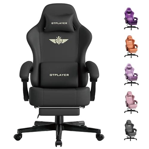 Image of GTPLAYER Gaming Chair, Ergonomic Computer Chair with Footrest and Lumbar Support Height Adjustable Home Office with 360°-Swivel Seat and Headrest Black