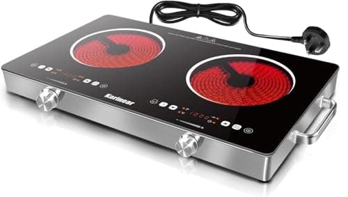 Image of Karinear Double Ceramic Hob 2 Zone, 3200W Built in Electric Hob with Safety Lock & Knobs & Touch Control, 56cm Coutertop Hob with 9 Power Levels, 4 Hour Timer, 220-240V