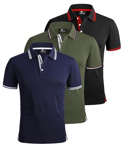 Image of ZITY 3 Pack Mens Polo Shirts Short Sleeve Golf Polo Shirts for Men Adult Outdoor Breathable T Shirt Work Multipack Tee Sports Tennis Tops Army Green+Navy Blue+Black XXL