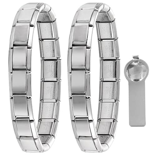 Image of 2Pcs Italian Charm Bracelet Set with 1pcs Opening Tool, Nomination Style Silver Charm Bracelet for Women Italian Bracelet, Link on Link Bracelet for Nomination Bracelet Charms - Silver
