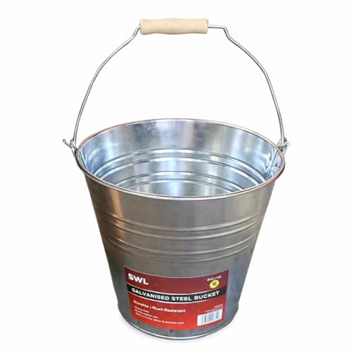 Image of SWL 12L Galvanised Steel Bucket with Carry Handle | Heavy-Duty Metal Utility Pail for Ash, Coal, Water, Ice or Builders Use | Durable Silver Home Bucket with Seamed Sides, 0.4mm Thick