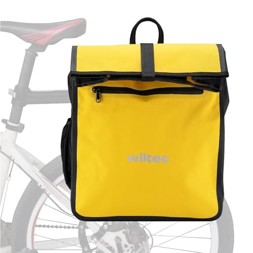 Image of WilTec Pannier Bag, Yellow Bike Bag Made of Water-Resistant and Durable PVC Material, Easy to Attach and Fits Most Bike Pannier Racks, 22-Litre Capactiy for Ample Storage Space