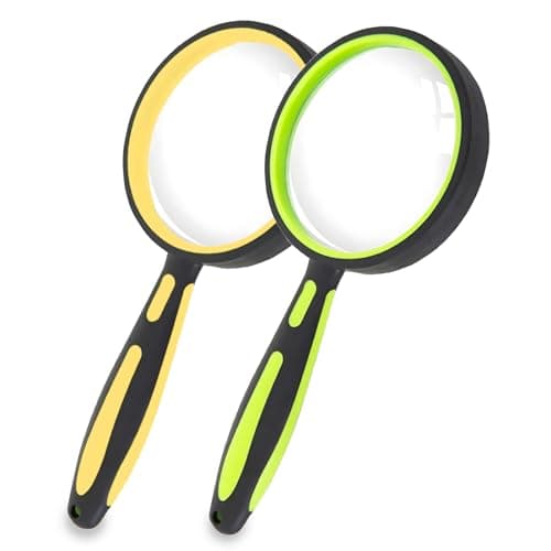 Image of 2PCS 10X Magnifying Glass for Reading, 3 Inch Shatterproof Magnifying Glasses Lens Handheld Loupe Magnifier with Non-Slip Rubber Handle for Kids Seniors