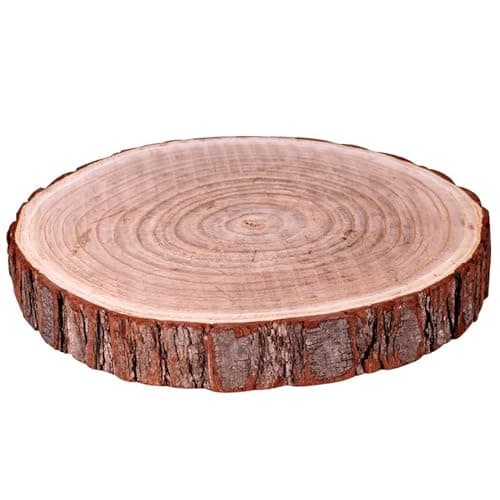 Image of 1 x Natural Wood Tree Slice, 25-30 cm Rustic Wedding Centrepiece, Table Decor with Bark