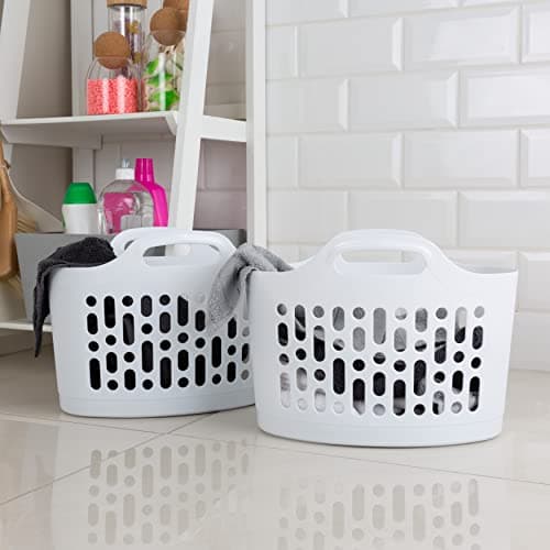 Image of Wham Pack of 2 White Flexi Baskets Small With Handles, Peg Basket, Utility, Organisers, Craft Storage, Toys (8L) Made in UK
