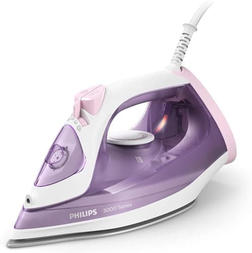 Image of Philips Steam Iron 3000 Series DST3010/30 - 2,000 W, Constant Steam Output of 30 g/min, 140 g Steam Shock, Ceramic Ironing Sole, Vertical Steam, Purple/White