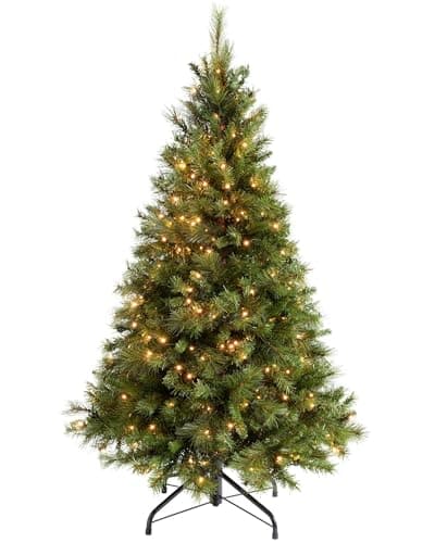 Image of WeRChristmas Pre-Lit Victorian Pine Multi-Function Christmas Tree with 400 Warm White LED Lights, Green, 6 feet/1.8 m