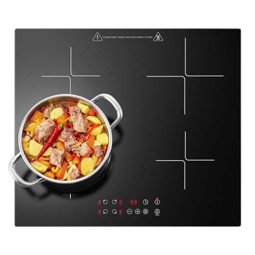 Image of KICHPOWER Induction Hob 4 Zones, Built-in Induction Hob 60 cm with Booster, 4 Burner Cooker, Touch Control, 9 Power Levels, 1-99 Min Timer, Child Lock, Heat Indicator, No Plug