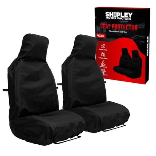 Image of Shipley Motor Factors: Heavy Duty Seat Covers for Front Seats - Waterproof Seat Covers for Cars, Van & Alike - Side Airbag Compatible - Oxford Fabric Bucket Seat Cover - Pair