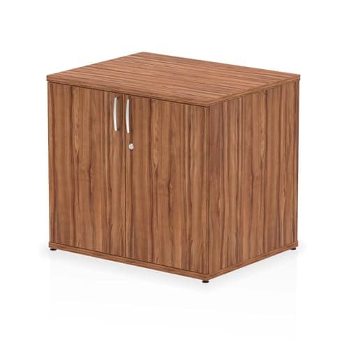 Image of OPO Impulse Freestanding 600mm Deep Desk Storage Cupboard Mechanism & Lockable Office Storage 2 Shelves | Heat Resistant Beech Melamine Finish Walnut