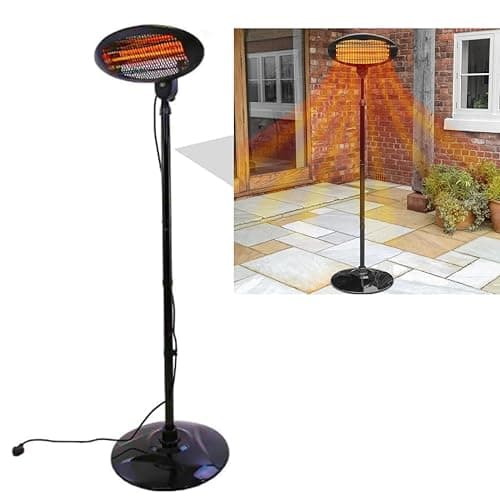 Image of 2KW Outdoor Electric Patio Heater – Adjustable Height & Angle, 3 Heat Settings, IP34 Weatherproof Freestanding Quartz Heater for Garden, Balcony & Conservatory