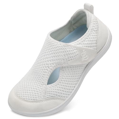 Image of JOINFREE Women’s Wide Fit Barefoot Walking Shoes – Zero Drop Comfort Trainers with Adjustable Strap, Breathable Non-Slip Casual Shoes for Swollen or Sensitive Feet White 8 UK