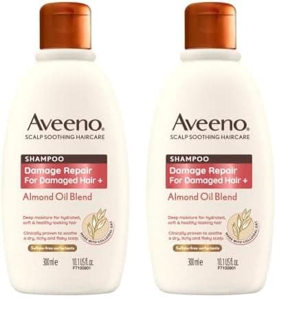 Image of Aveeno Damage Repair Almond Oil Scalp Soothing Shampoo for Damaged Hair 300ml (Pack of 2)