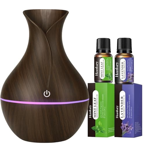 Image of Aroma Essential Oil Diffuser Ultrasonic Aromatherapy Humidifier BPA-Free 130ml | 7-Colour LED 4 Timers Auto Shut-Off + Lavender & Mint Leaf Oils (Dark Wood Grain)
