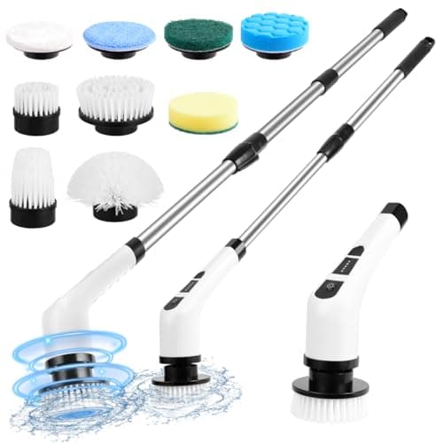 Image of Ninsetinsoe Electric Spin Scrubber,Cordless Spin Scrubber for Cleaning with 8 Replaceable Brush Heads,Shower Scrubber with Adjustable Detachable Handle for Bathroom,Kitchen
