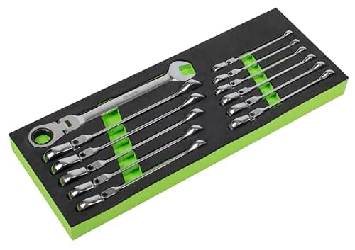 Image of Sealey S0635 Metric Flexible Head Ratchet Combination Spanner Set, 12 Pieces, Silver