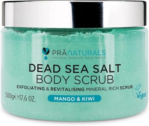 Image of PraNaturals Dead Sea Salt Body Scrub 500G – Hydrating & Moisturising, Natural Oils & Minerals, Exfoliating, Softening & Nourishing, All Skin Types, No Parabens, Vegan & Cruelty Free (Mango & Kiwi)