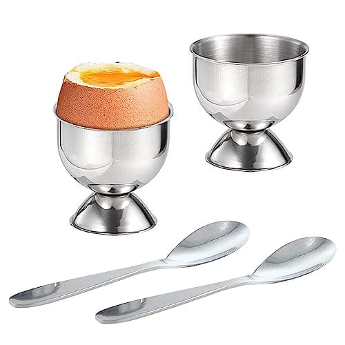 Image of Egg Cup Set, 2 Pcs Stainless Steel Egg Cups with 2 Pcs Egg Spoons Metal Egg Cup Holder Easter Egg Cups for Soft Boiled Eggs