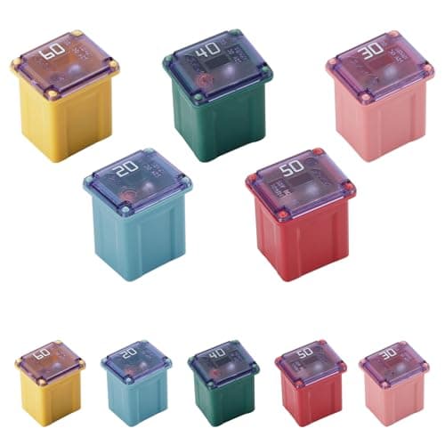 Image of 10PCS Automotive Low Profile JCASE Fuse Assortment Set,20A/30A/40A/50A/60A (2 Each),Box Shaped Micro Cartridge Fuses for Cars, Trucks, SUVs, Boats,Automotive Fuse Kit for Electrical Protection