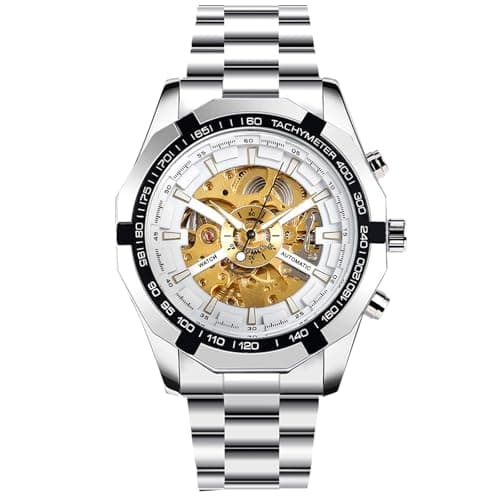 Image of RORIOS Mens Watch Automatic Mechanical Watches Luminous Wrist Watches with Stainless Steel Strap Self-Winding Wrist Watch