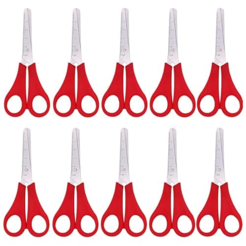 Image of School Scissors Red 1x 5X 10x 20x Pack with Plastic Handles and Stainless Steel Blades Ruler Safety 130mm Children Kids (10 Pack)