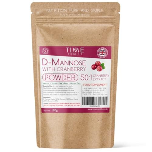 Image of D Mannose & Cranberry Powder - Urinary Tract Cleanse & Bladder Care - Extra Strength 50:1 Cranberry Extract / 25% Anthocyanins - UK Made - GMP Standards - Vegan (100g Powder)