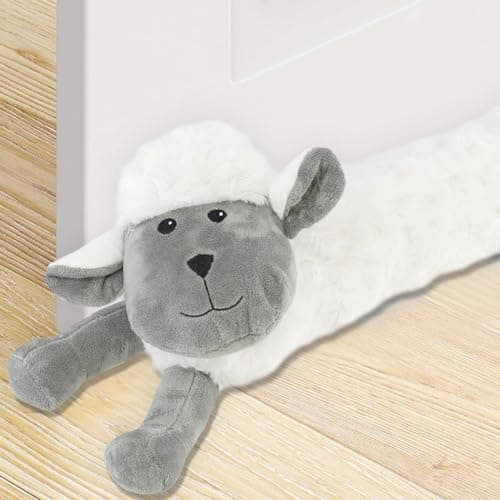 Image of The Magic Toy Shop White Sheep Novelty Draught Excluder Cushion – Perfect for Blocking Wind, Noise, Light, Dust – Under Door Draft Stopper for Doors, Windows – Ideal Housewarming Gift