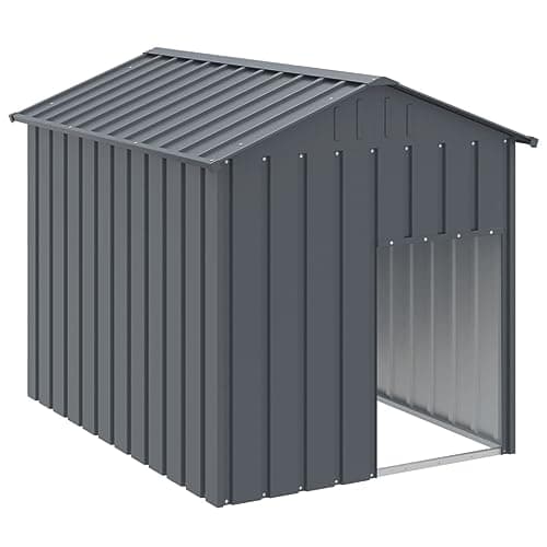 Image of vidaXL Galvanised Steel Dog House with Roof - Anthracite Dog Kennel for Outdoor/Indoor, Spacious Dimensions, Weather-