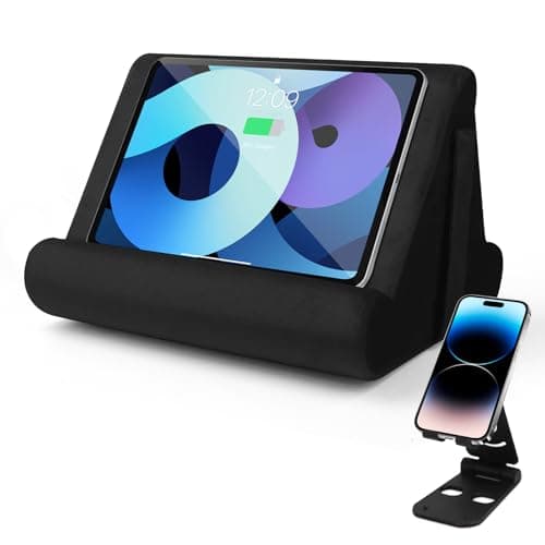 Image of Tablet Stand Multi-Angle Tablet Pad Stand Lazy Holder Stand Soft Pad Stand Tablet Cushion Stand With Net Pocket & Black Phone Stand For Lap, Knee, Sofa and Bed Universal Phone Pad Stands (Black)