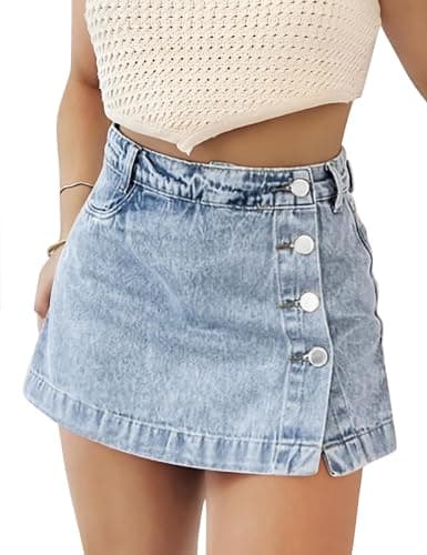 Image of Fengbay Denim Skorts for Women Stretch High Waisted Ladies Denim Mini Skirt Trendy Casual Jean Skirts with Pockets UK