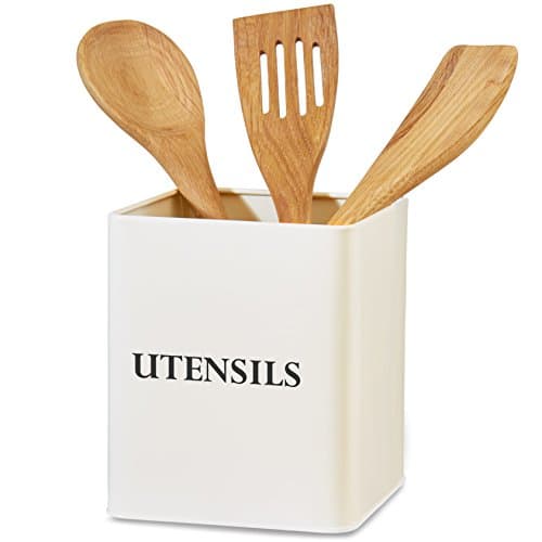Image of andrew james Utensil Holder Vintage Metal Utensil Pot Large Kitchen Utensil Organiser Retro Kitchen Accessories Utensils Storage Holder for Knives Forks Utensils, Kitchen Organiser Pot (Cream)
