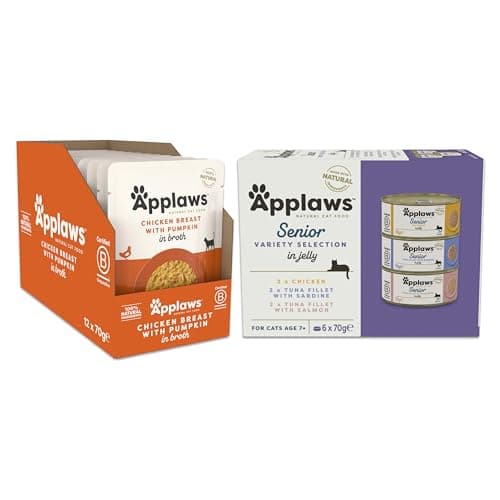 Image of Applaws 100% Natural Cat Food Bundle – Chicken with Pumpkin in Broth (12 x 70g) + Senior Jelly Multipack (6 x 70g), Gentle Recipes for Senior Cats