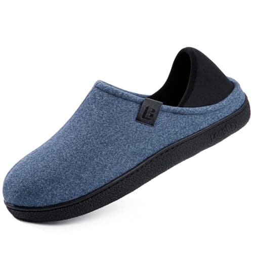 Image of LongBay Men's Wool-Like Felt Slippers Convertible House Shoes with Removable Insole Non-Slip Indoor Outdoor Navy Blue, 10/UK