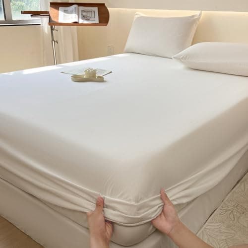 Image of Highdi Fitted Sheets Bedding Sheets Deep Pocket 20cm 26cm Bottom Sheet, Ultra Soft Easy Care Fade Resistant King Size Bed (150x200cm+26cm,Pearl White)
