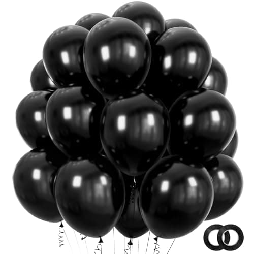Image of ASIYUHY Black Balloons Latex Party Balloons - 100 Pack 12 inch Matte Black Round Helium Balloons With 2 rolls of balloon ribbon for Birthday Wedding Halloween New Year Party Decorations