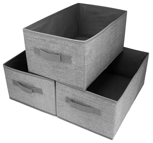 Image of Storage Baskets, Set of 3, Grey, Foldable Fabric Storage Baskets, Rectangle Basket, Shelves and Wardrobes, Grey Boxes, Box, Unit Cubes