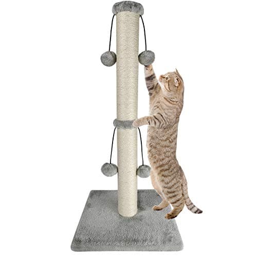 Image of Dimaka 74cm Tall Cat Scratching Post, Scratch Post for Large Cats with 4 Teasing Hanging Ball, Natural Sisal Rope (Vertial Tree)