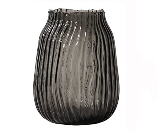 Image of Black Grey Glass Vase for Flowers,Dark Grey Bud Tall Glass Vases,H-21cm Simple Striped Design for Home Floor Decor,Farmhouse Decor, Centerpiece Coffee Table Decorations(smoke grey 21cm)