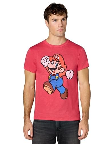 Image of Nintendo Men's Super Mario Jump Pose T-Shirt, Red Heather, Medium