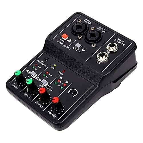 Image of VOANZO Mini Audio Mixer for PC USB Mixer 2 Channel Mixer Microphone/Guitar XLR+6.35mm 3.5mm Stereo in 48V Phantom Power