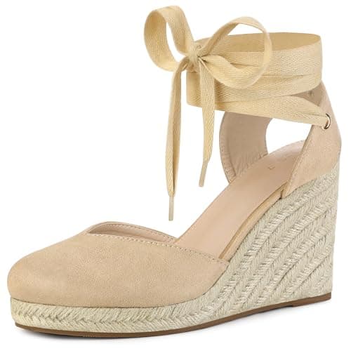 Image of Allegra K Women's Espadrille Platform Wedge Heel Lace Up Sandals Beige 4 UK/Label Size 6 US