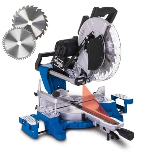 Image of Scheppach HM140L Sliding Mitre Saw | 305mm 12" Blade | 2000W | 45° Double Bevel 330mm Cross Cut | Laser & Quick-Lock | 2 x TCT Blades 24T 48T for Wood, Plastic & DIY