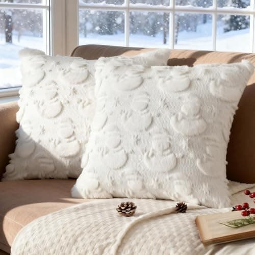 Image of Bindokun Christmas Cushion Covers 45x45, 2 Pack Christmas Pillows, Xmas Cushion Covers Soft Cushion Case with Snowman Pattern for Winter Xmas Holiday Home Bedroom Decorated