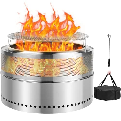 Image of SMOOL 68cm Fire Pit Smokeless, Portable Fire Pits for Camping, Stainless Steel Outdoor FirePit BBQ for Patio & Garden, Wood Burning Stove with Removable Ash Pan, Carry Bag, Poker and Grill
