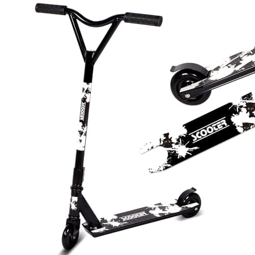 Image of Stunt Scooter, Street Trick Scooter with 100mm PU Wheels ABEC-5 Bearings, Beginner Level Kick Scooters for Kids Teens, Freestyle Stunt Scooters Ages 8 9 10 11 12+ (Black White)