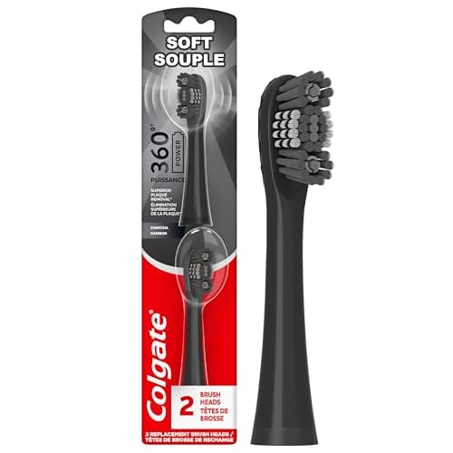 Image of Colgate 360 Power Charcoal Replacement Toothbrush Heads, Works with Any 360 Battery Toothbrush, Features Soft Bristles and a Rubber Polisher on Each Replacement Head, 2 Pack