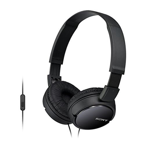 Image of Sony MDR-ZX110AP Wired Overhead Headphones with Microphone, Neodymium Dynamic Drivers, Swivel Fold Design - Black