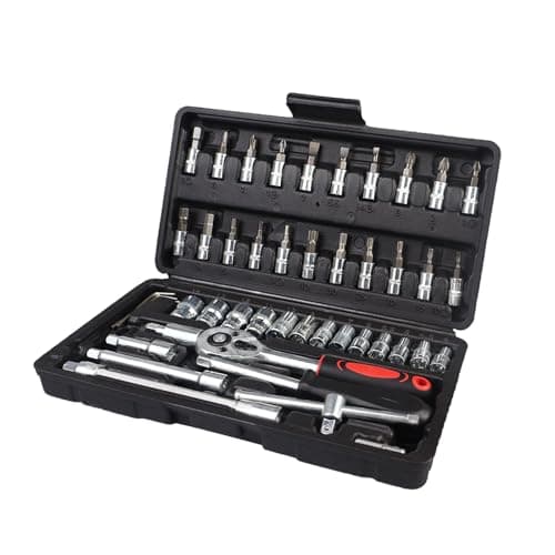 Image of CYH 46 in 1 Socket Set, 1/4" Drive Socket Set, 24 Teeth Quick Release Ratchet Wrench Set With Extension Bar, Screwdriver Bit, Spinner Handle, Universal Joint, Bit Adapter Sliding Bar, L-Allen Wrench